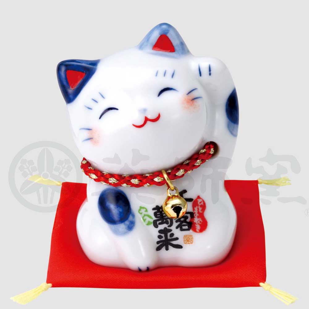 Maneki-neko, H6cm, Blue and White Cat, Left Paw Up, Invites Customers, Lucky Cat / Fortune Cat